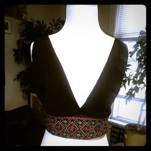 Black embroidered crop top